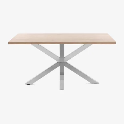 Kave Home Argo table 160 cm natural melamine stainless steel legs