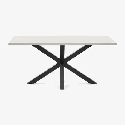 Kave Home Argo table in melamine with white finish and steel legs with black finish 160 x 100 cm