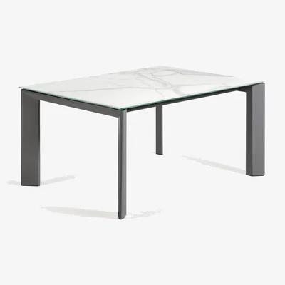 Kave Home Axis porcelain extendable table in White Kalos finish with anthracite legs 160 (220) cm