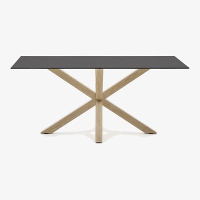 Kave Home Argo table in frosted black glass and wood-effect steel legs 160 x 90 cm