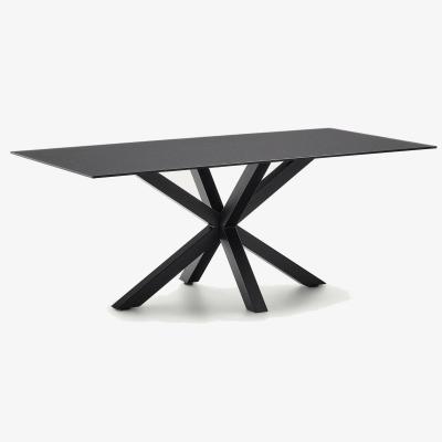 Kave Home Argo table with black glass and black steel legs 200 x 100 cm