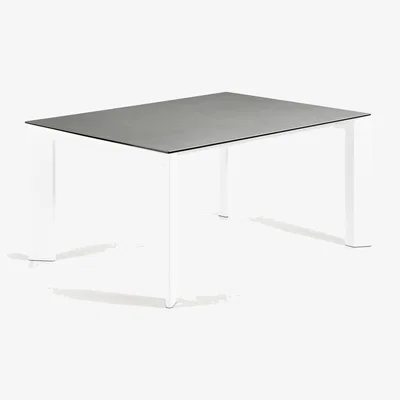 Kave Home Axis porcelain extendable table in Hydra Lead finish with white legs 160 (220) cm