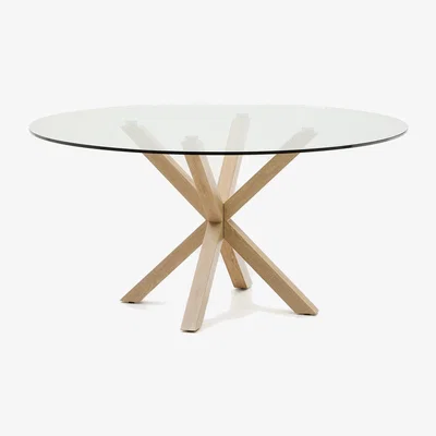 Kave Home Argo round glass table and steel legs with black finish, Ø 150 cm