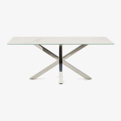 Kave Home Argo table in Iron Moss porcelain and stainless steel legs, 200 x 100 cm