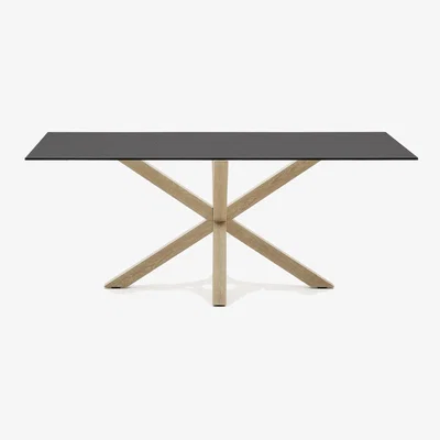 Kave Home Argo Table with Black Glass and Steel Legs with Wood Finish 200 x 100 cm