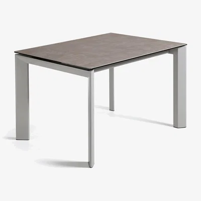 Kave Home Axis extendable ceramic table with Vulcano Ceniza finish and grey steel legs 120 (180) cm