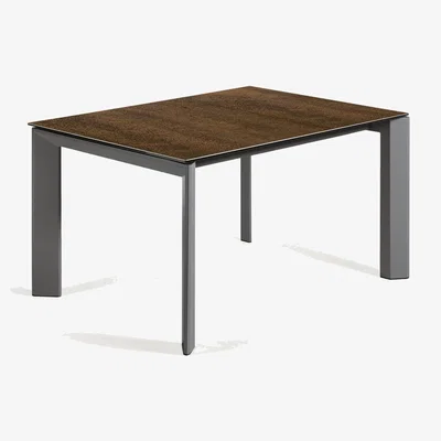Kave Home Axis extendable porcelain table with Iron Corten finish and dark grey steel legs, 140 (200) cm