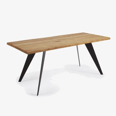 Kave Home Koda oak veneer table with natural finish and steel legs with black finish 160 x 90 cm