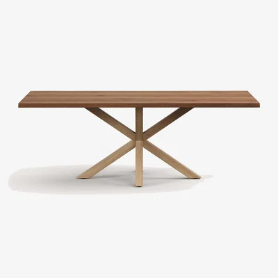 Kave Home Argo table in aged oak veneer and wood-effect steel legs 220 x 100 cm