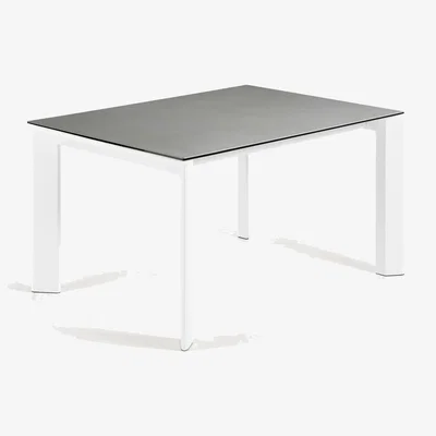 Kave Home Axis porcelain extendable table in Hydra Lead finish with white steel legs 140 (200) cm