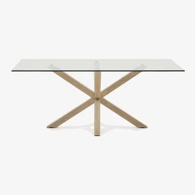 Kave Home Argo glass table with steel legs with wood-effect finish 200 x 100 cm