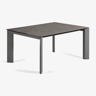 Kave Home Axis extendable ceramic table in Vulcano Ceniza finish, anthracite steel legs 160 (220)cm
