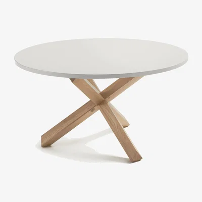 Kave Home Lotus table in white with solid oak legs, Ø 120 cm