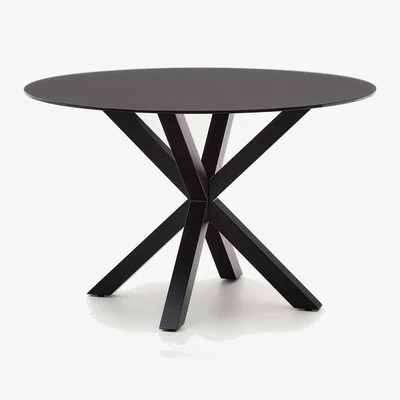 Kave Home Argo round table with black glass and black steel legs Ø 120 cm