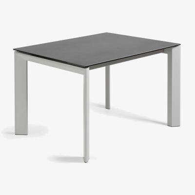 Kave Home Axis porcelain extendable table in Volcano Rock finish with grey steel legs 120 (180) cm