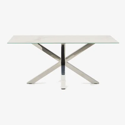 Kave Home Argo table in white Kalos porcelain and stainless steel legs, 160 x 90 cm