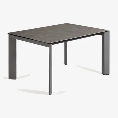 Kave Home Axis porcelain extendable table in Volcano Ash finish anthracite steel legs 140(200)cm