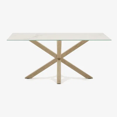 Kave Home Argo porcelain table in white with steel wooden effect legs 160 cm