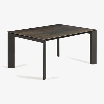 Kave Home Axis extendable porcelain table with Iron Moss finish and black steel legs, 160 (220) cm
