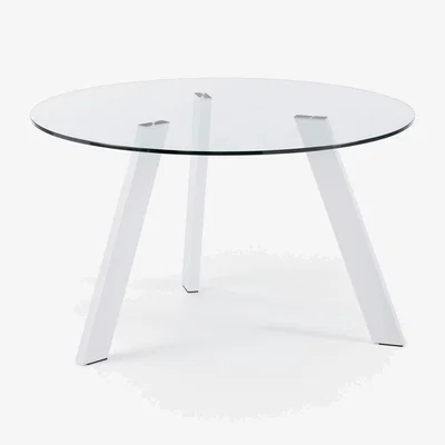 Kave Home Carib round glass table with steel legs with white finish Ø 130 cm