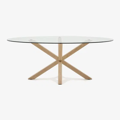 Kave Home Argo oval table with glass and wood effect steel legs Ø 200 x 100 cm