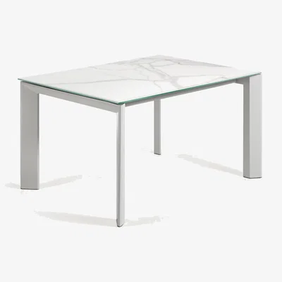 Kave Home Axis porcelain extendable table in White Kalos finish with grey legs 140 (200) cm