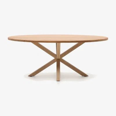 Kave Home Argo oval table in solid acacia wood and wood-effect steel legs Ø 200 100 cm