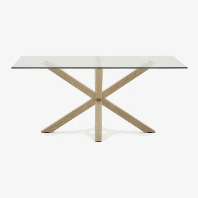 Kave Home Argo glass table with steel legs with wood-effect finish 160 x 90 cm
