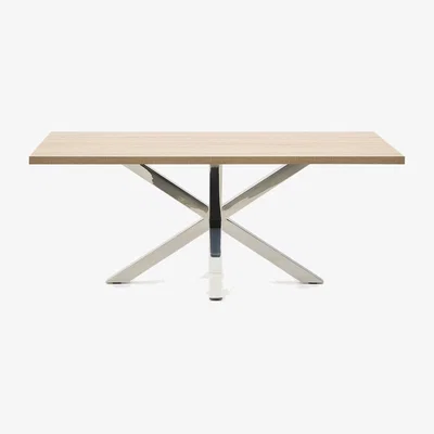 Kave Home Argo table in melamine with natural finish and stainless steel legs 200 x 100 cm