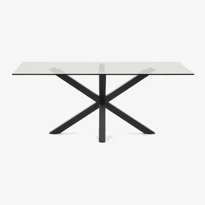 Kave Home Argo glass table with steel legs with black finish 200 x 100 cm