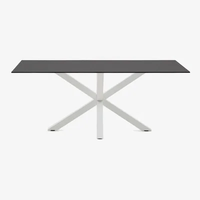 Kave Home Argo table in frosted black glass and steel legs with black finish 200 x 100 cm