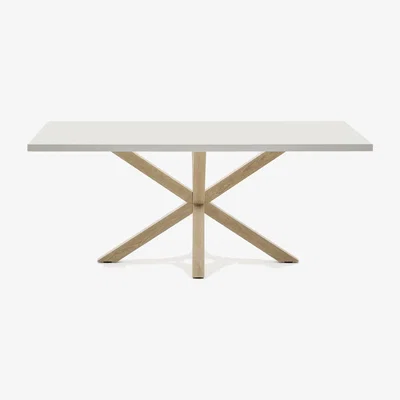 Kave Home Argo table in melamine with white finish and wood-effect steel legs 200 x 100 cm