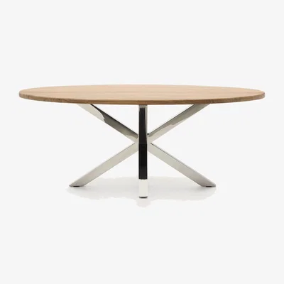 Kave Home Argo oval table in solid acacia wood and stainless steel legs Ø 200 x 100 cm