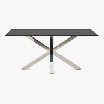 Kave Home Argo table in frosted black glass and stainless steel legs 160 x 90 cm