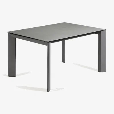 Kave Home Axis porcelain extendable table in Hydra Lead finish with anthracite steel legs 140(200)cm