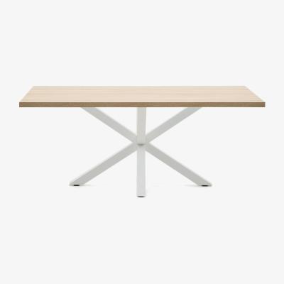 Kave Home Argo table in melamine with natural finish and steel legs with white finish 200 x 100 cm