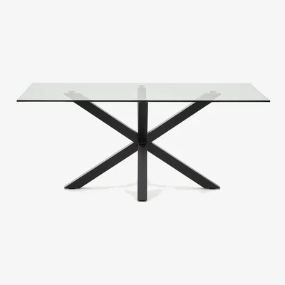 Kave Home Argo glass table with steel legs with black finish 180 x 100 cm