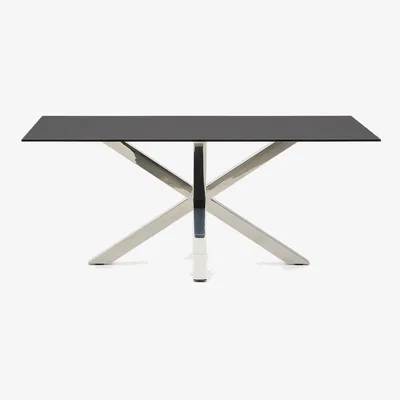 Kave Home Argo table in frosted black glass and stainless steel legs 180 x 100 cm