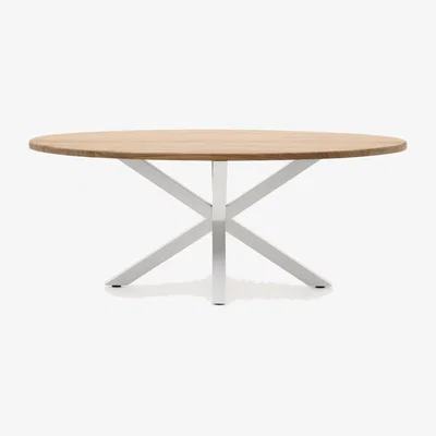 Kave Home Argo oval table in solid acacia wood and steel legs with white finish Ø 200 x 100 cm
