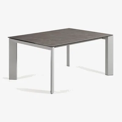 Kave Home Axis extendable ceramic table with Vulcano Ceniza finish and grey steel legs 160 (220) cm
