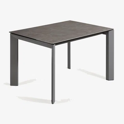 Kave Home Axis extendable ceramic table in Vulcano Ceniza finish, anthracite steel legs 120 (180)cm