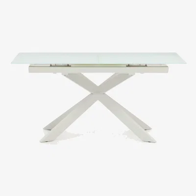 Kave Home Vashti extendable round table in glass and MDF with steel legs in white, 160 (210) x 90 cm