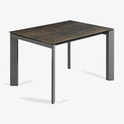 Kave Home Axis porcelain extendable table in Iron Moss finish with anthracite steel legs 120 (180)cm