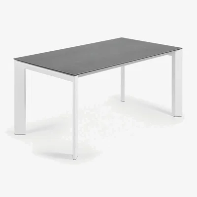 Kave Home Axis porcelain extendable table in Volcano Rock finish with white legs 160 (220) cm