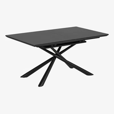 Kave Home Theone extendable glass table with steel legs with black finish 160 (210) x 90 cm