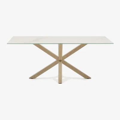 Kave Home Argo porcelain table in white with steel wooden effect legs 200 x 100 cm