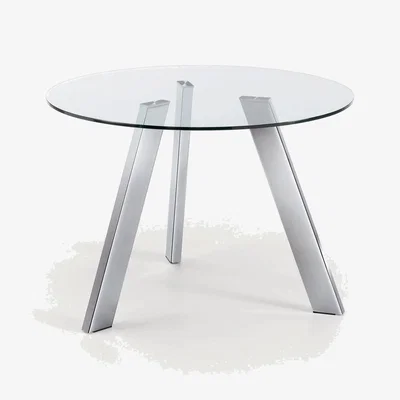 Kave Home Carib round glass table with steel legs with chrome finish Ø 110 cm