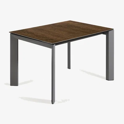 Kave Home Axis extendable porcelain table with Iron Corten finish and dark grey legs, 120 (180) cm
