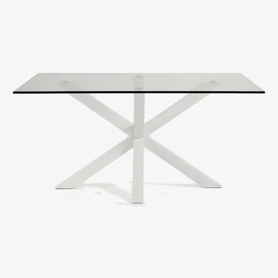Kave Home Argo glass table with steel legs with white finish 160 x 90 cm