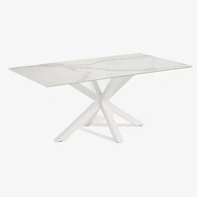 Kave Home Argo table in white Kalos porcelain and steel legs with white finish, 160 x 90 cm